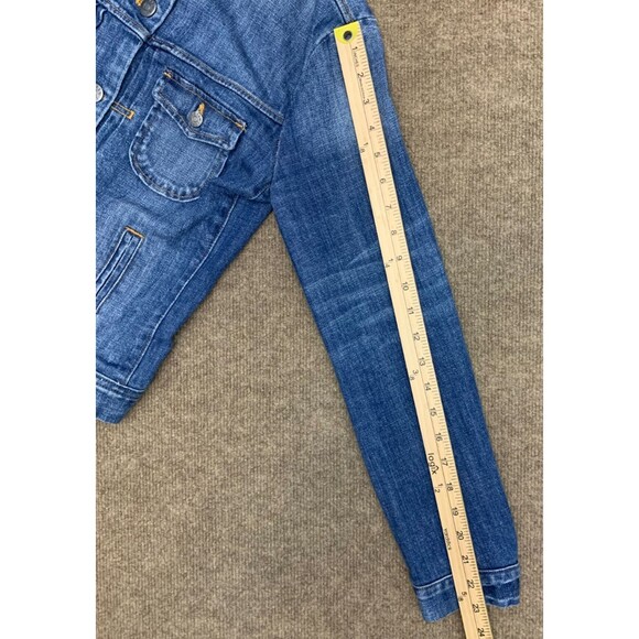 J Crew Jacket Womens XS Denim Trucker Jeans Fitted Button Up Dark Wash Stretch - Picture 5 of 9
